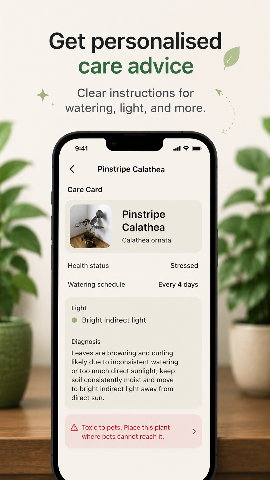 Greenao personalized care advice screen